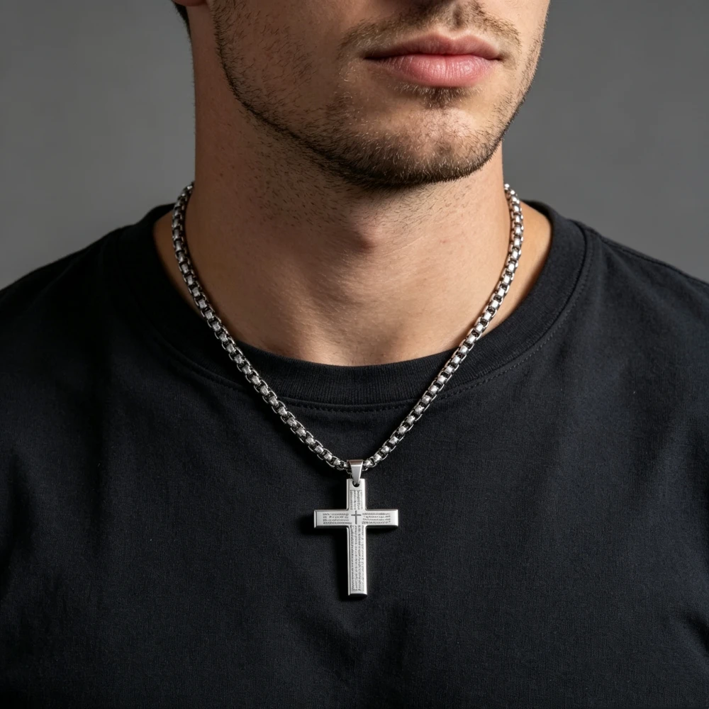 HNSP Wasserdichte Edelstahl-Halskette mit Kreuzanhänger für Männer und Frauen, katholischer religiöser Schmuck, Accessoires – Detail 5