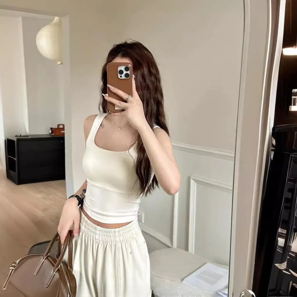 

Classic Korean Camisole Vest 6611 Slim-fit Outer Wear with Chest Pad All-match Girls' Style One-piece Lazy Top