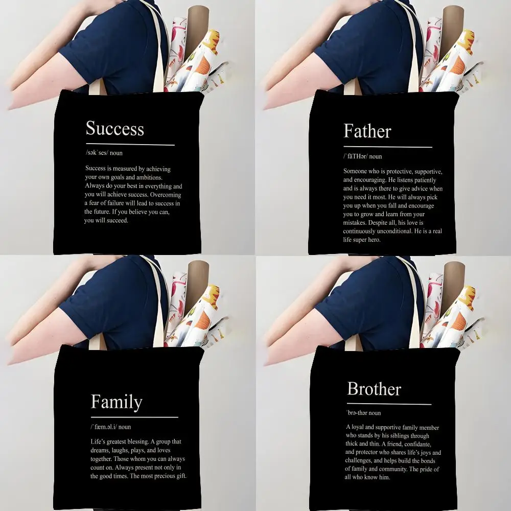 Family Word Definition Art Storage Bags Canvas Double-Sided Print Tote Bag Large Capacity Shoulder Fashion Shopping Handbag