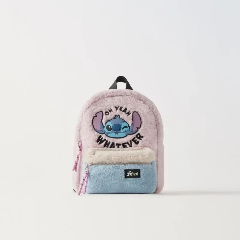 Disney Stitch Pelúcia Infantil Couro Genuíno Rosa Orelhas Grandes Alien Head Color Block Mochila