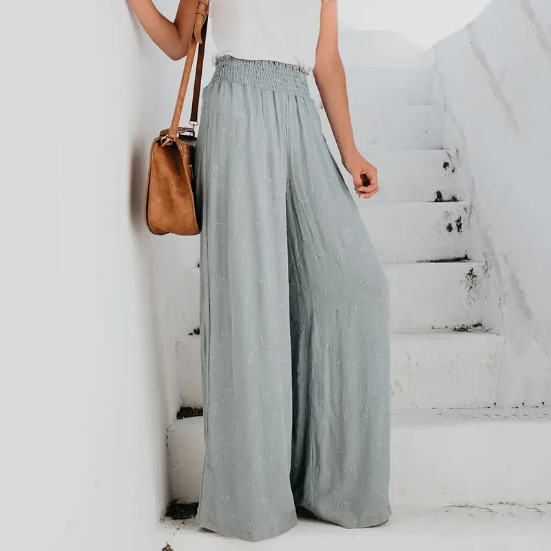 Womens Wide-leg Pants Summer 2023 Fashion High Waist Women Casual Pants