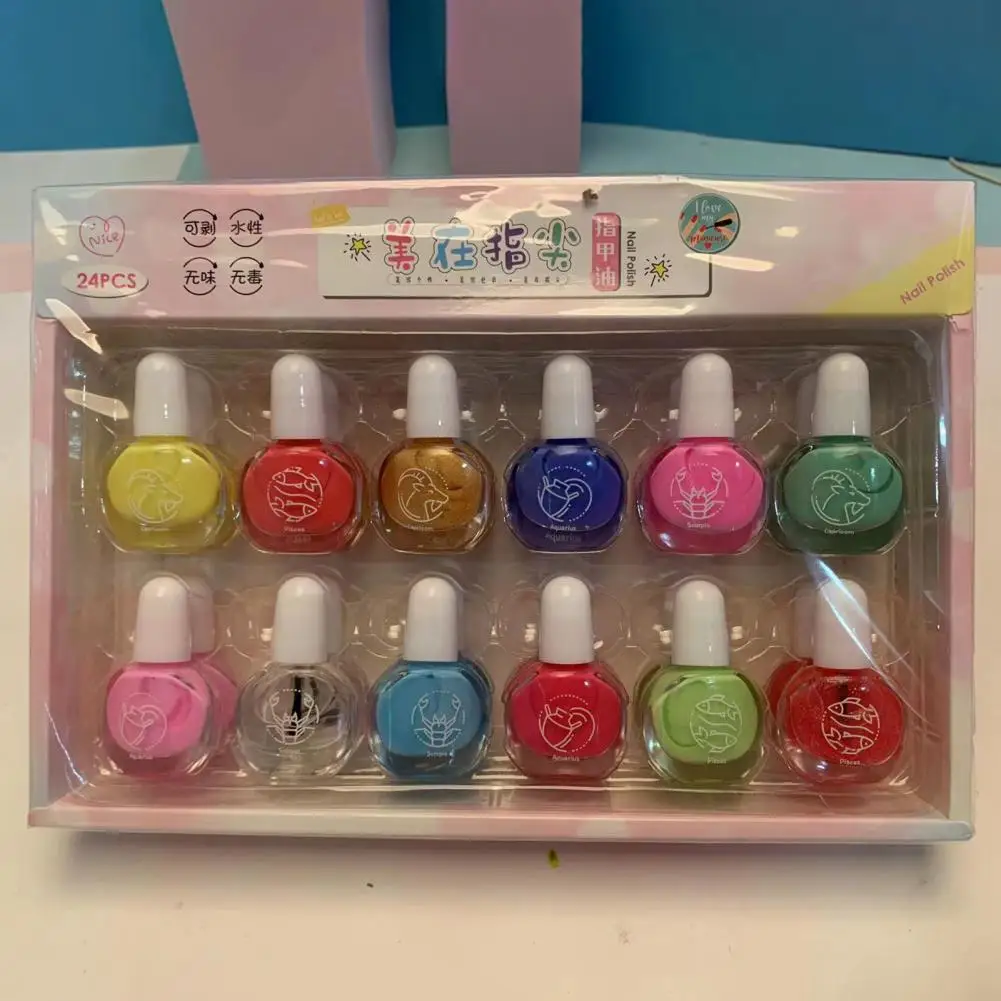 Tear Off Nail Polish for Young Nails 24pcs Kids Nail Polish Set Low Odor Quick Dry Peel-off Manicure for Girls for Kids