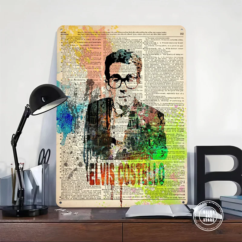 ELVIS COSTELLO Printed Poster Customized Retro Wall Art Vintage Metal Tin Signs for Home Interior Decoration Living Room Decor