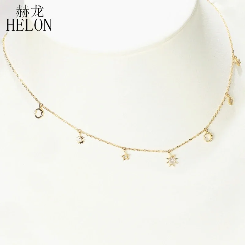 

HELON однотонное 18-каратное желтое золото SI/H с натуральными бриллиантами, ожерелье, кулон, модная классическая цепочка с замком, очаровательное ювелирное изделие, подарок