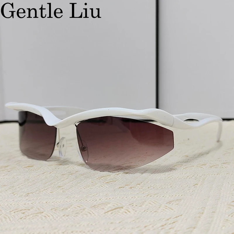 Y2K الشرير القط العين شبه بدون شفة النظارات الشمسية النساء الرجال 2025 العلامة التجارية الفاخرة تصميم ظلال الموضة العصرية نظارات هندسية للسيدات #4