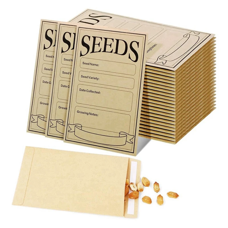 

100PCS Seed Packets Envelopes: Self Sealing Kraft Small Seed Envelopes For Seed Storage Resealable Seed Saving Envelopes Durable