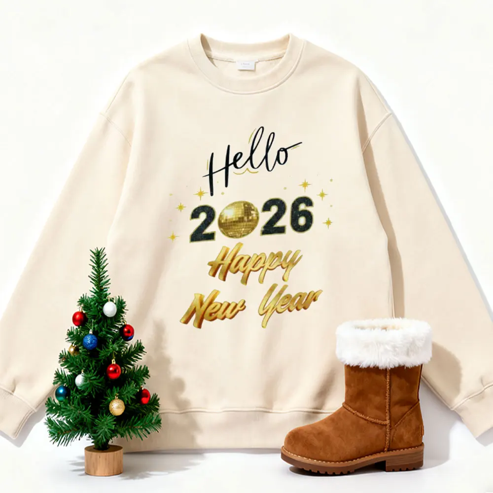 

Happy New Year 2026 Sweatshirt Festive Holiday Crewneck Commute Cotton Graphic Tshirts Creative Trending Warm Long Sleeve Tops