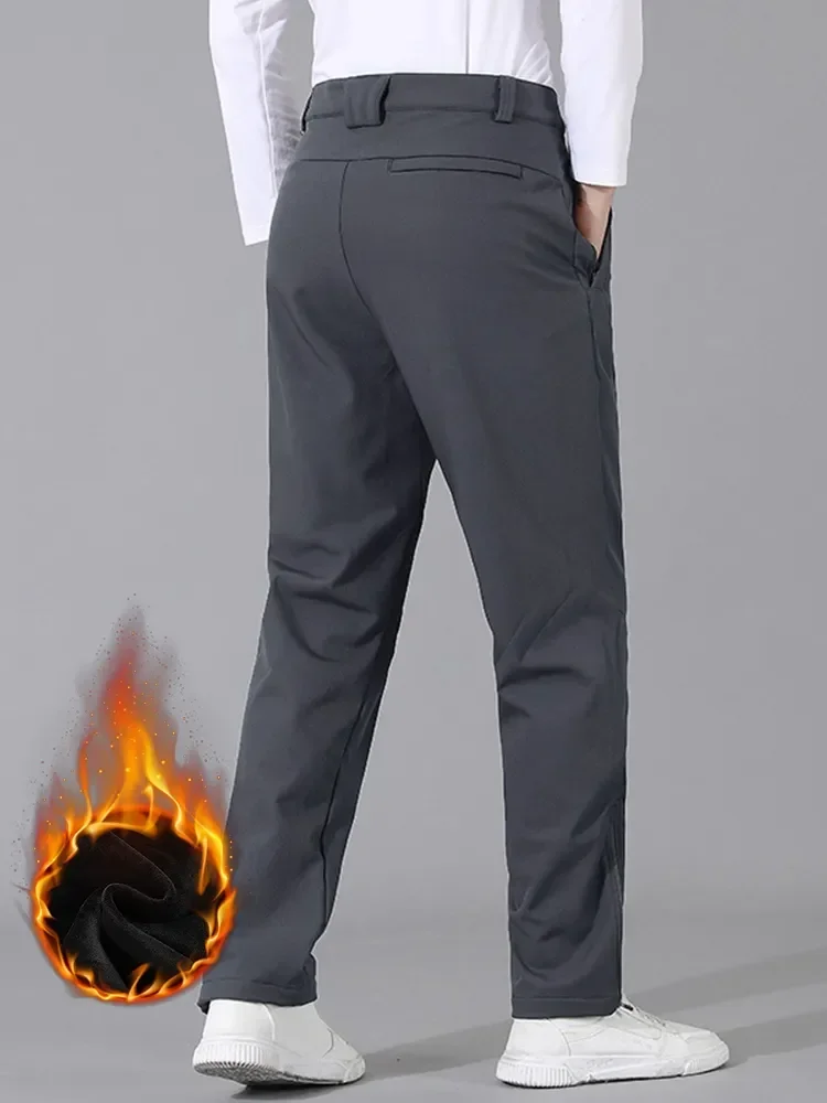 Imagem -05 - Calça Grossa de lã Quente Alinhada Masculina Calça de Golfe Esticada Calça Masculina Casual Reta Impermeável Tamanho Grande 8xl Novo Inverno 2023