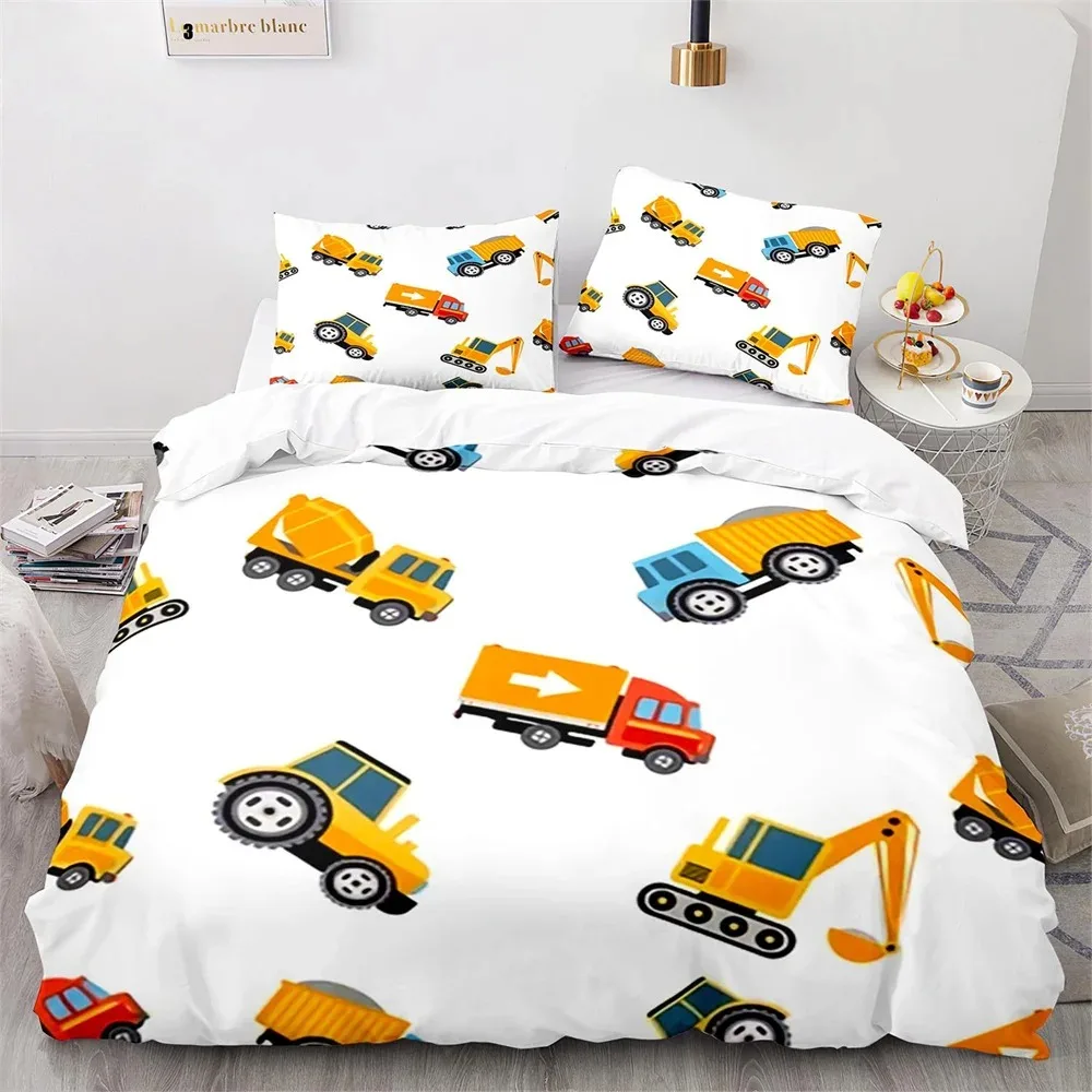 Cartoon Engineering Vehicle Childrens Duvet Cover Set Tractor Truck Quilt Cover Modern Bed Set For Boy Polyester Bedding Set