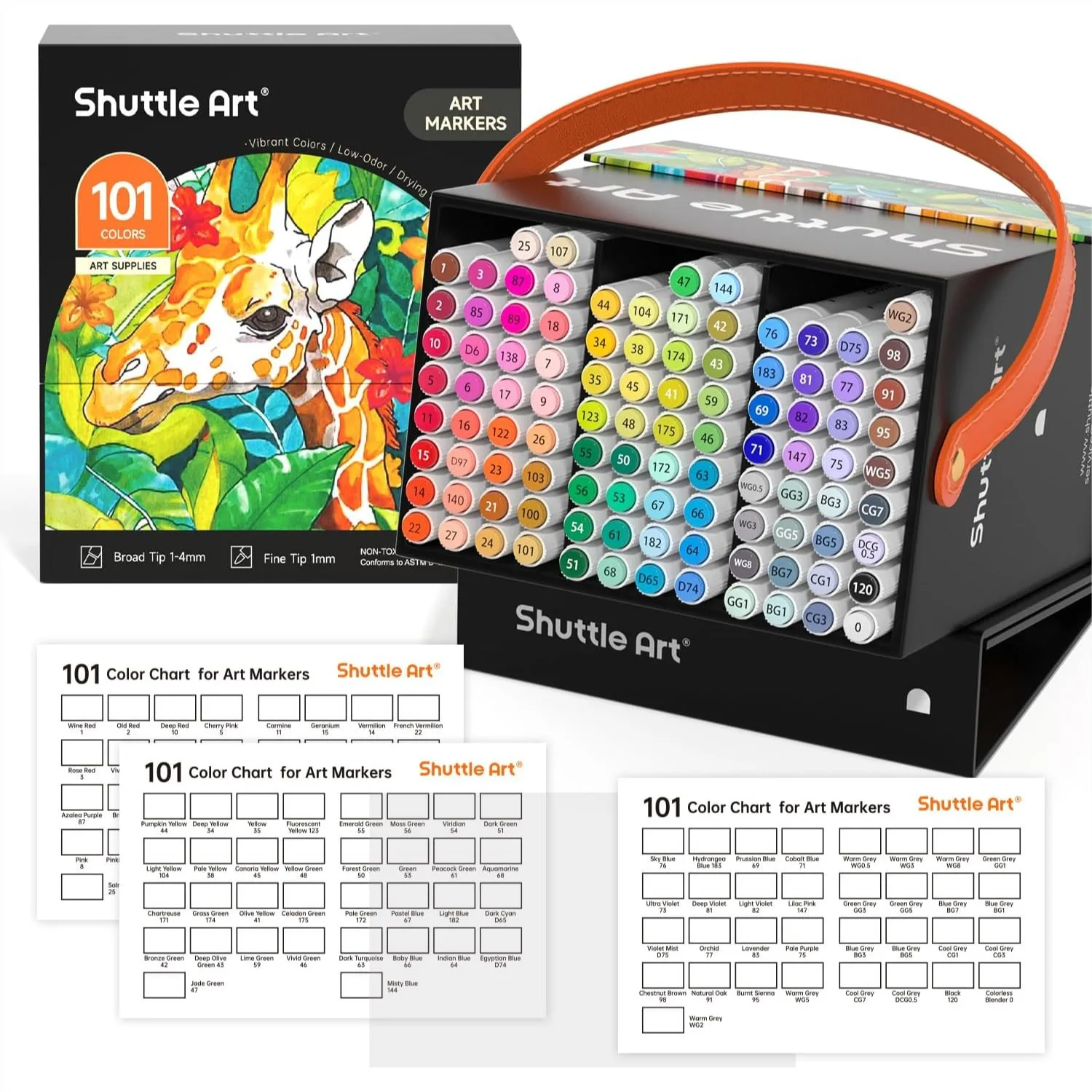 

101 Colors Alcohol Markers, Dual Tip Art Marker Set with Blender & Magnetic Case for Illustration, Adult Coloring