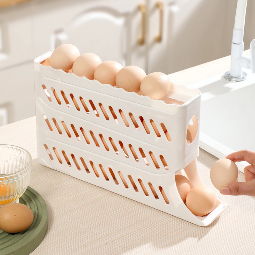 Egg Storage Box Automatic Scrolling Egg Rack Holder Storage Box Egg Basket Container Organizer