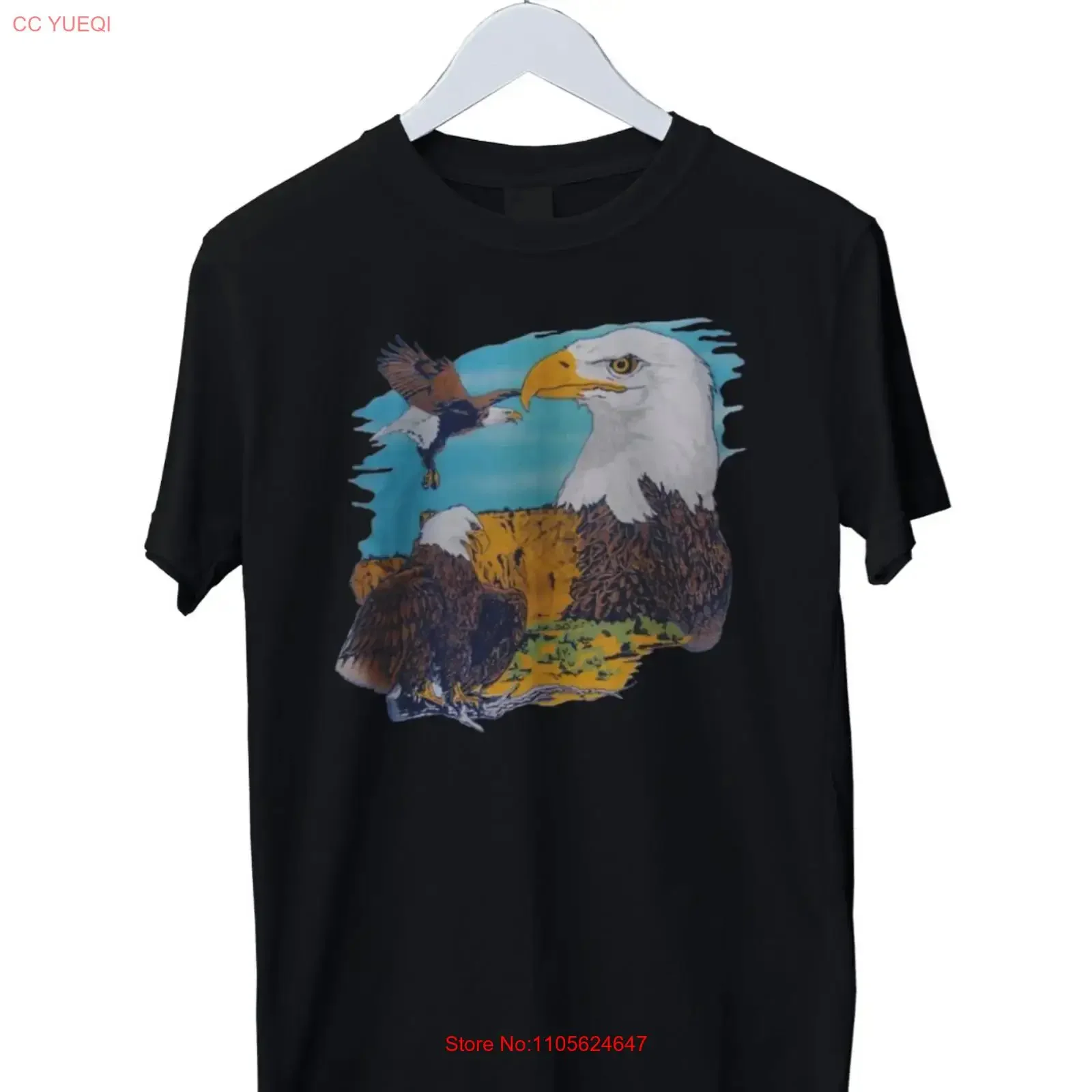 Vintage 80s American Bald Eagle T Shirt Mens S M L XL 2 3 4 long or short sleeves vintage Washed streetwear Versatile