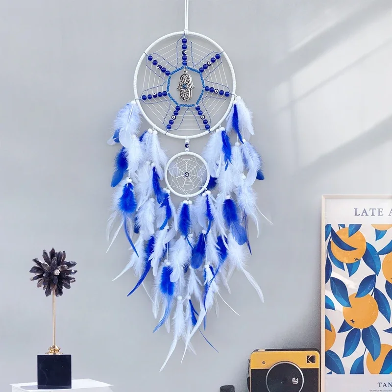 Dream Catcher Handmade Feathers Wind Chimes Wall Hanging Ornaments for Girls Bedroom Window Decor Dreamcatchers with Two Rings