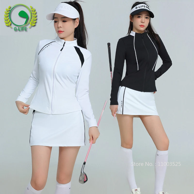 G-Life Golf Women Windproof Jacket Quick-dry Zipper Slim Sports Top Coat Ladies Golf Pencil Skirt Tennis Skorts with Inner Short