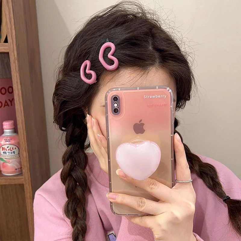 2pcs Korean Heart Hair Clips Sweet Love Women Girls Hairpin Barrettes Small Bangs Buckle Hairclip Headdress Hair Accessories