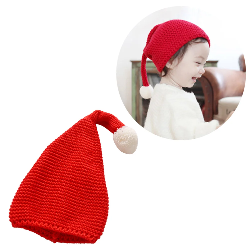 

Christmas Knit Beanie Santa Hat Warm Hat with Fluffy Pompom for Kids(Red) knit hat hat