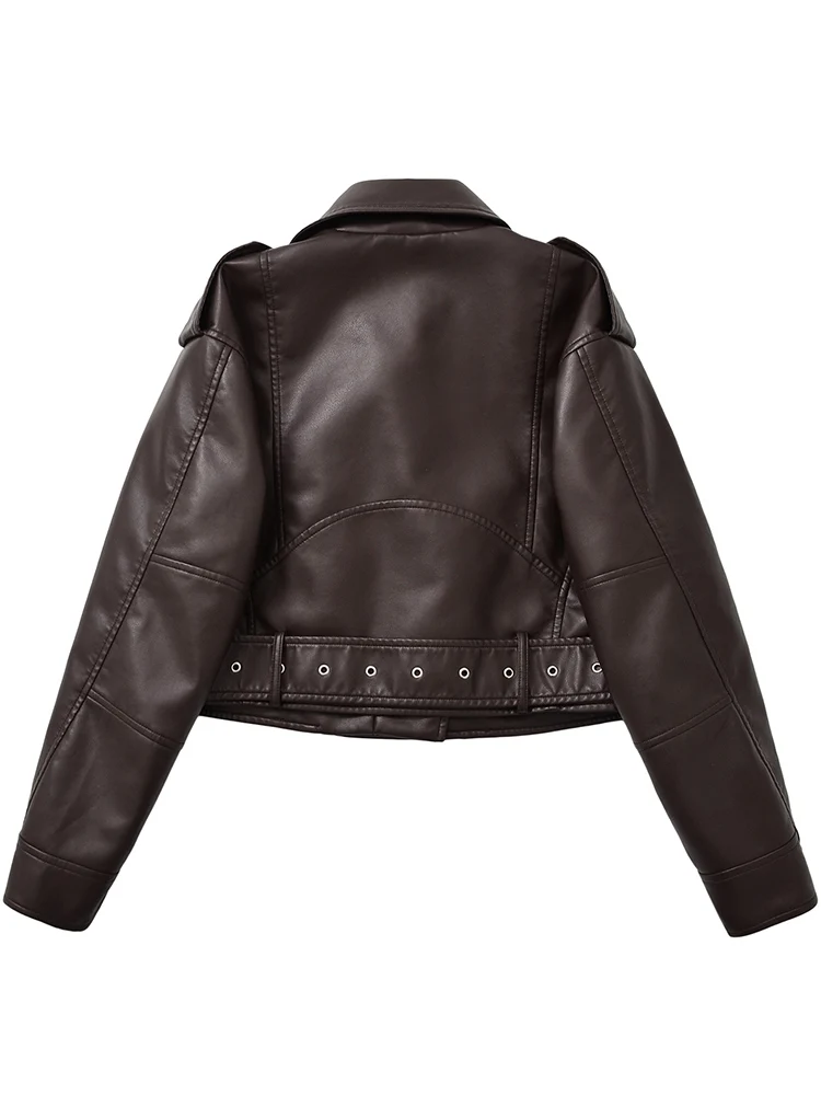 Ailegogo New Spring Autumn Women Vintage Loose Belt Faux Leather Jacket Streetwear Female Retro Moto Biker Coat Outwear