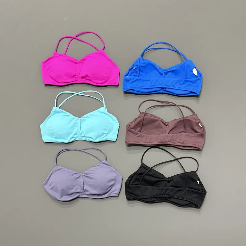 Sports Bra Athletic Women Cross Back Breathable Soft Halter Strappy Medium Support Removable Pads Gym Fitness Workout Bra