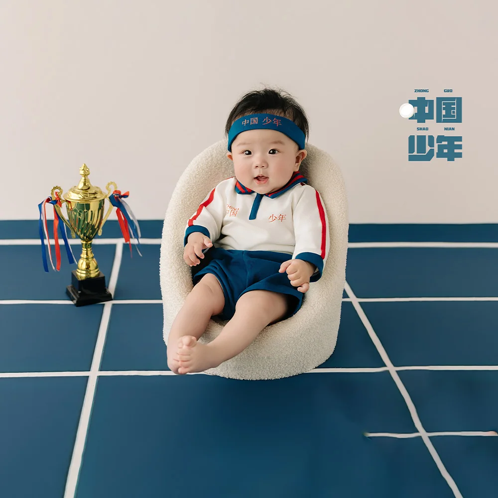 100 Days Baby Sports Theme Photography Props Baby Retro Sportswear Table Tennis Props for Studio Toddler Growth Memory Portraits