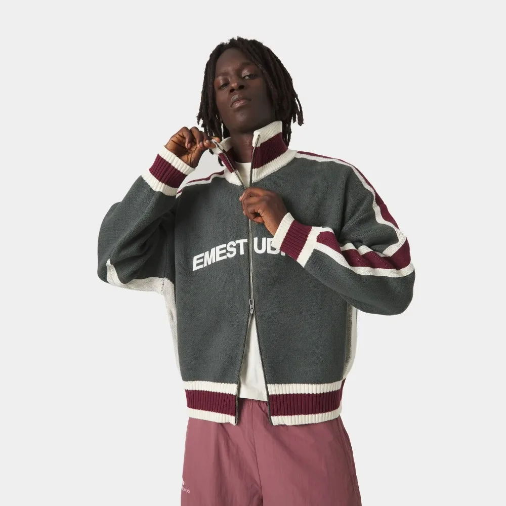 Retro contrastante malha cardigan camisola outono e inverno moda feminina carta bordado solto macio quente diário jaqueta casual