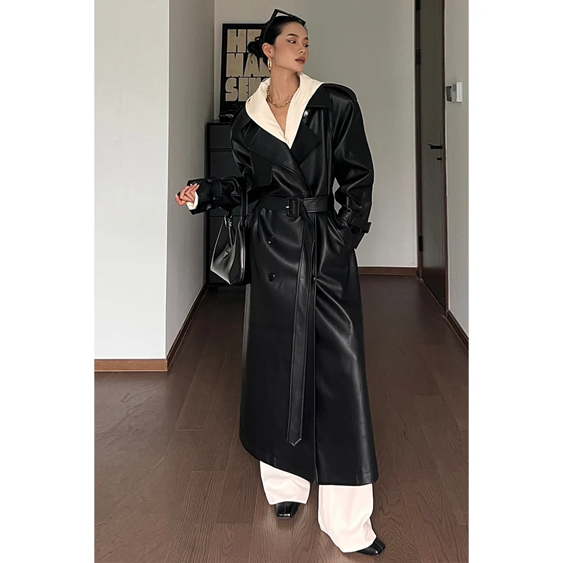 

CIZZLEMORE Heavy Du из искусственной кожи, женское пальто средней длины до колена, ветровка Jaet Faionable Design, повседневная верхняя одежда...