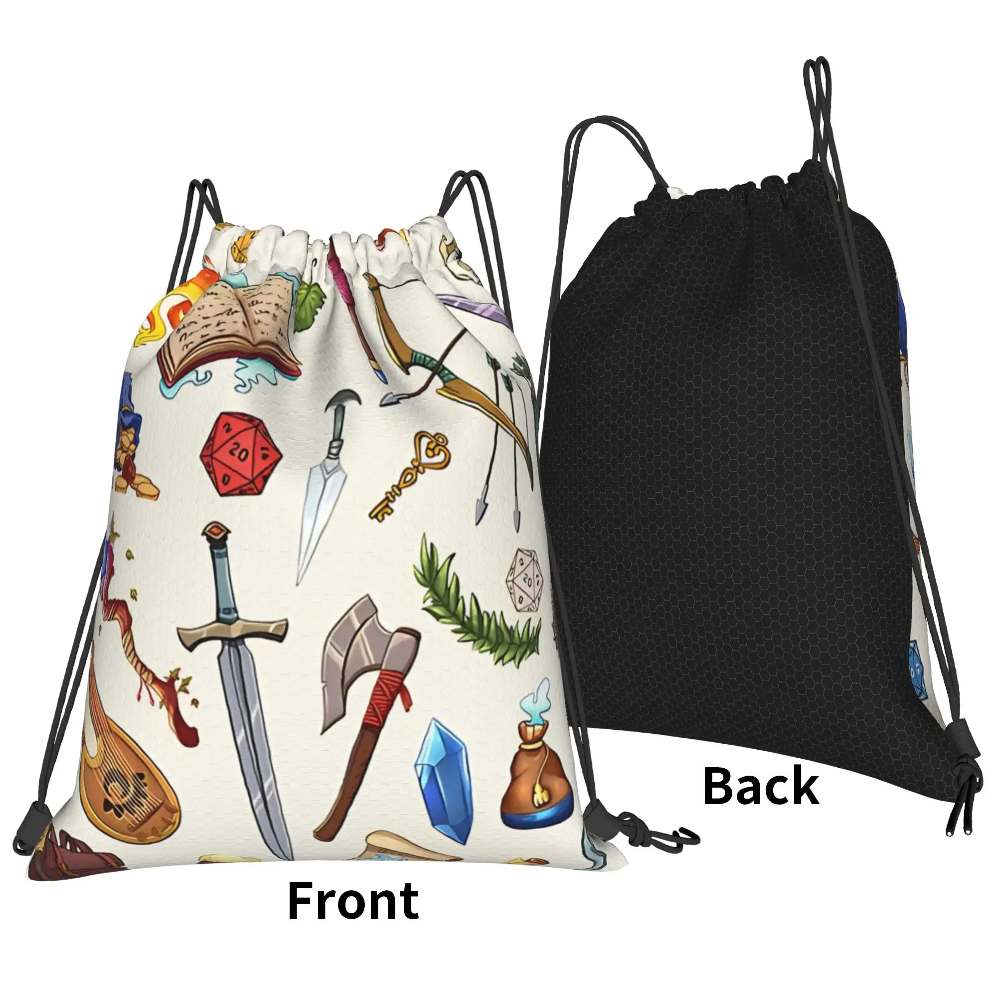 DND Gamer Graphic Portable Hiking Riding Gym Drawstring Storage Sporty Backpacks