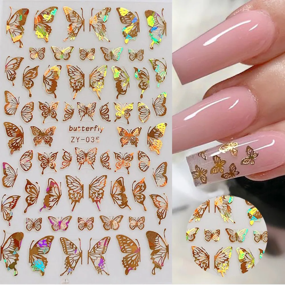 

1pc Holographic 3D Butterfly Nail Art Stickers Adhesive Sliders Colorful DIY Golden Nail Fashion Manicure Sticker Accessories #