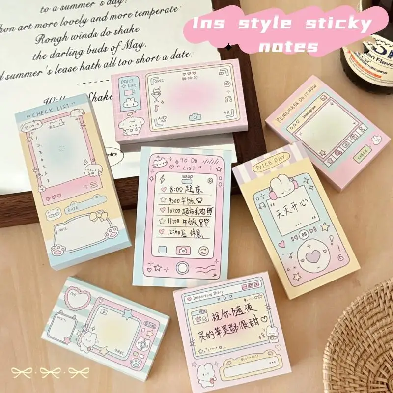 100Sheets/Book Cute Cartoon Non Adhesive Memo Book INS Style Tearable Non Sticky Message Notebook Handwritten Notes Notepad