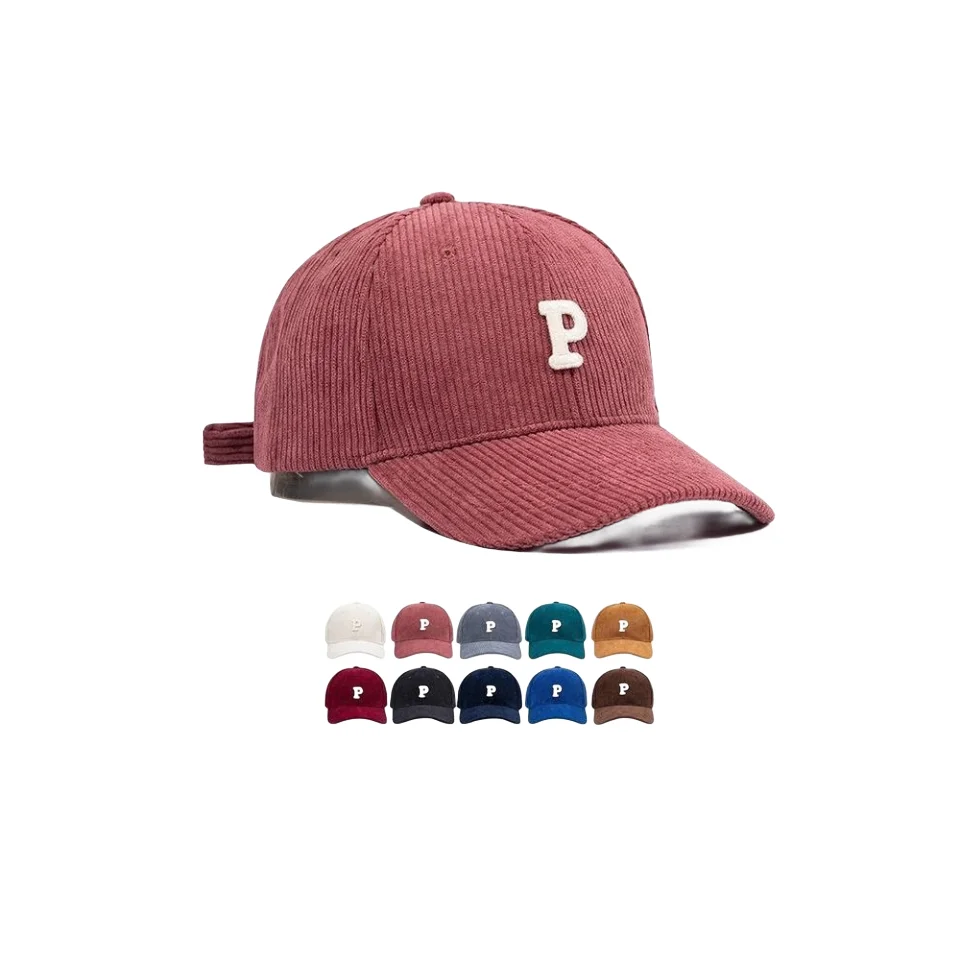 Classic Japanese and Korean baseball cap Striped letter P hard top street autumn/winter corduroy cap with curved brim for lovers