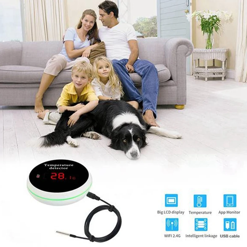 Tuya Wifi Temperature Senor External Probe Remote Monitor Alarm Indoor Thermometer Detector Smart Life APP US Plug
