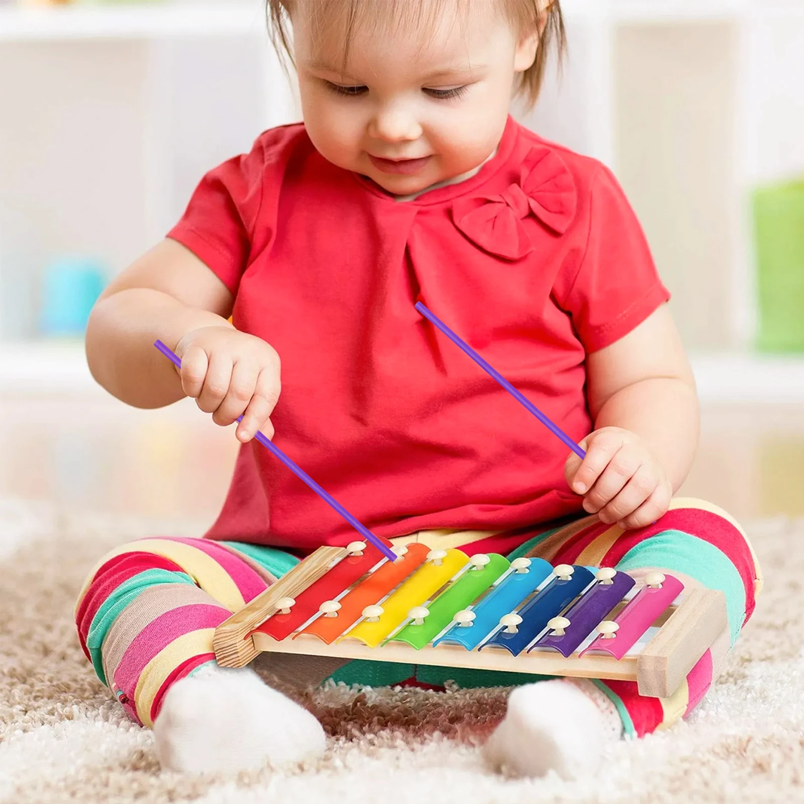 

50 Pcs Wooden Stick Set Kid Musical Instrument Colorful Rhythm Sticks Child Rhythms Kids