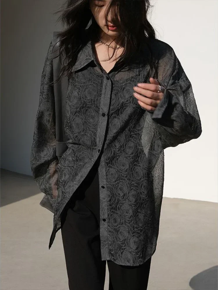 

Shirts Women Lightweight Design Individual Cozy Spring See Through Sun-proof Outwear Fashion Korean Style Long Sleeve Tees Loose