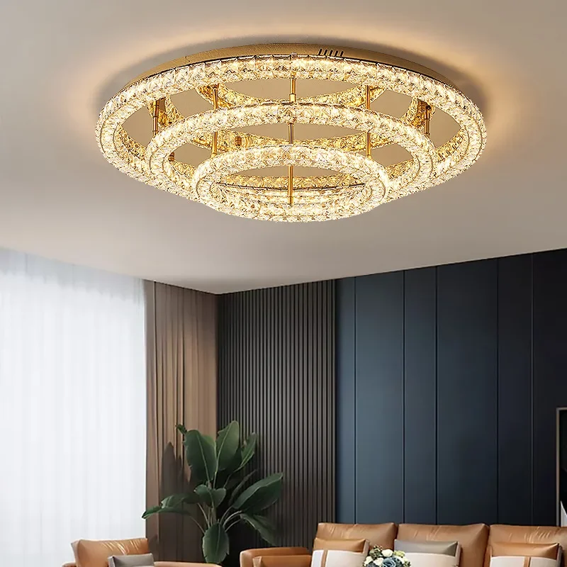 

Round Steel Luxury LED Dimmable Crystal Chandelier Modern Foyer Indoor Ceiling Lights Lustre Lamparas