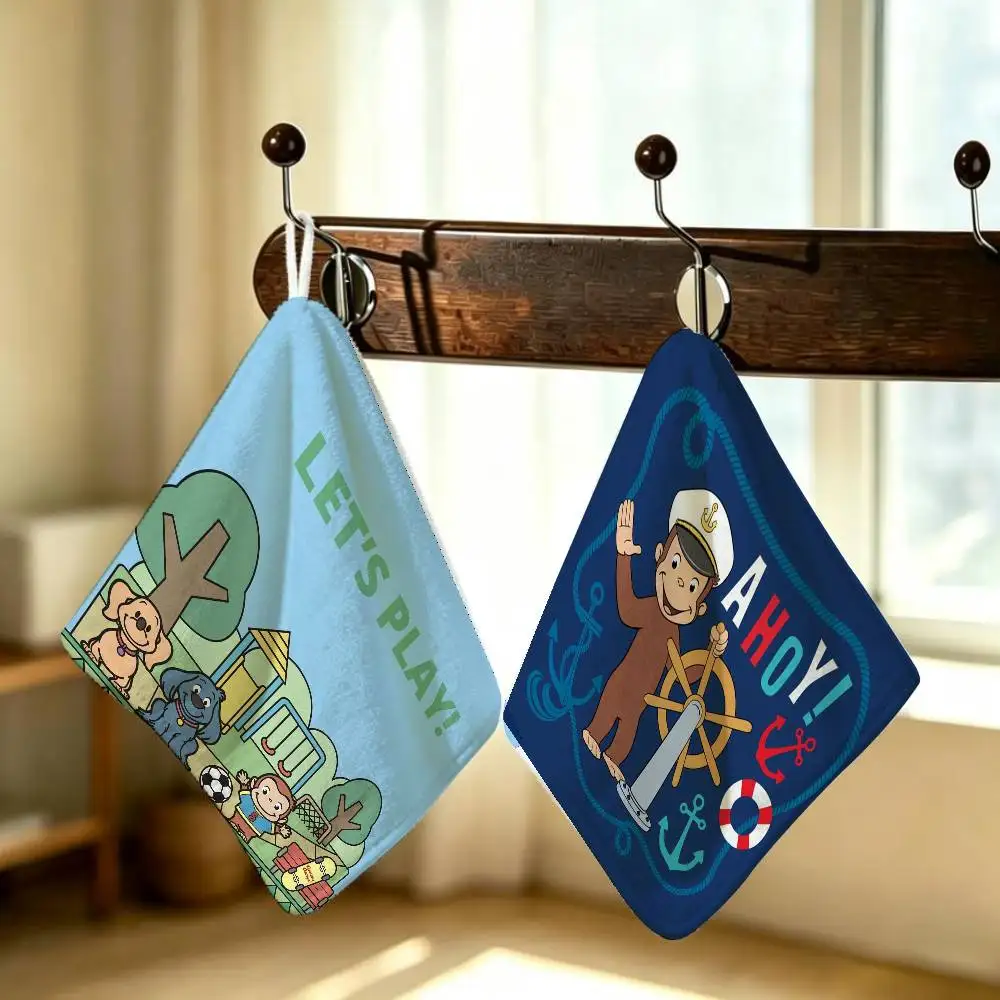 Vintage Curious Childlike Polyester Cotton Hanging George Kitchen Towel Skin Friendly Hand Wiping Towel For Hotel Cafe Household