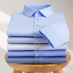 Camisa de vestir antiarrugas elástica de alta calidad para hombres, camisa de manga larga de fibra de bambú para hombres, Camisas formales sociales, Camisas blancas, 8XL