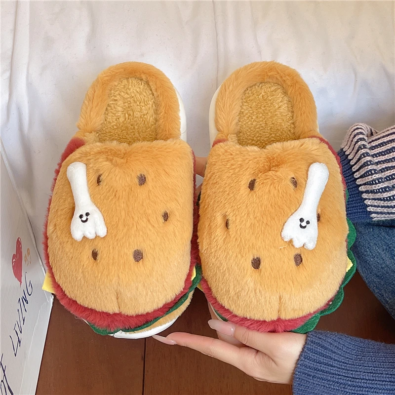 شباشب هامبورغ النسائية 2025 شتاء موضة جديدة لطيف جولة تو نعل سميك التباين اللون باوتو الجلد المدبوغ النعال المنزل #4