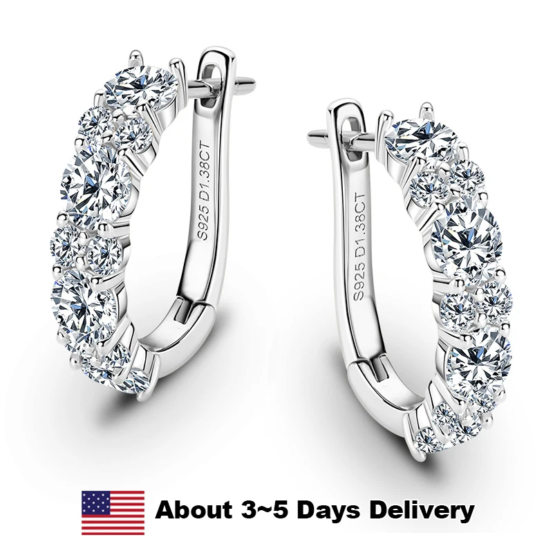 

Sparking Moissanite Hoop Earrings D VVS1 for Women 925 Sterling Silver Original Certified Huggie Earring Wedding Fine Jewelry