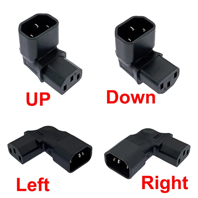 IEC 320 C14 to C13 Left Right Angle AC Adapter IEC 3Pole IEC 320 3pin Male to Female extend 90 Degree Down Up Angle AC converter