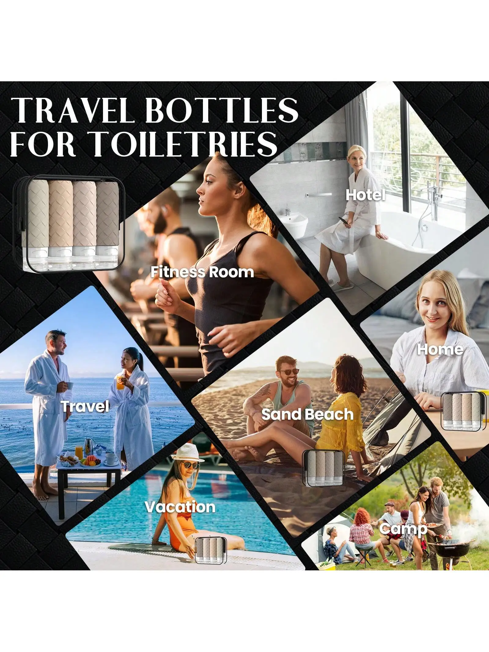 New Silicone Woven-Style Travel Storage Set, 90ml 8-Piece Set, Portable Silicone Squeeze Design, Includes Storage Bag, Brush, Small Funnel, and Stickers, Suitable for Travel and Cruise Season Essentials, 8-Piece Set