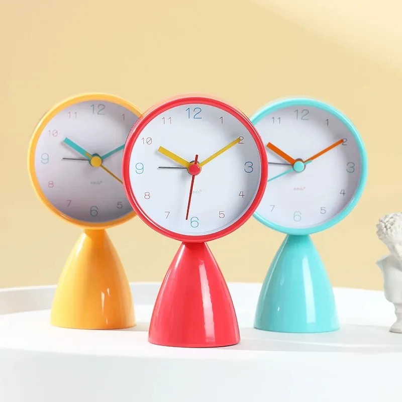 Creative Children's Alarm Clock Cute Desktop Metal Clock Bedside Small Clock in Red Blue Yellow