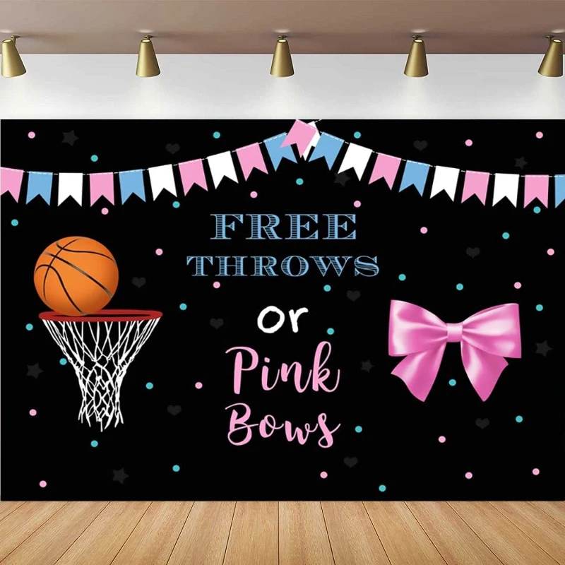 Free Throws Or Pink Bows Gender Reveal Photography Backdrop Black Party Background Colorful Banner Dots Girl or Boy Party Decor