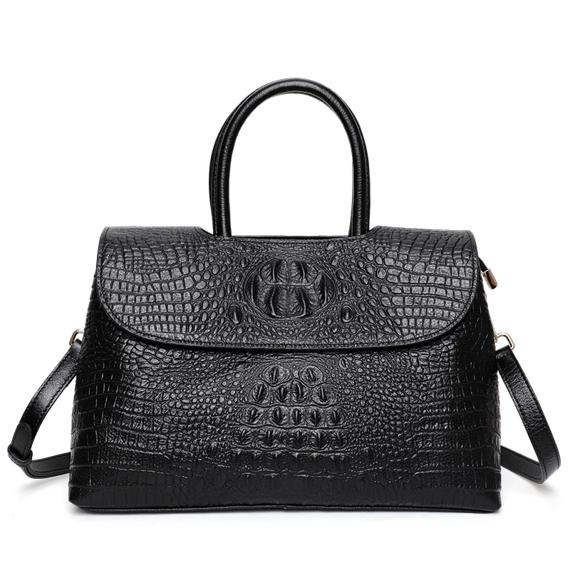 Aidrani Genuine leather  New Women's Handbag with Crocodile Pattern, High Quality Cowhide Material, Black Briefcase