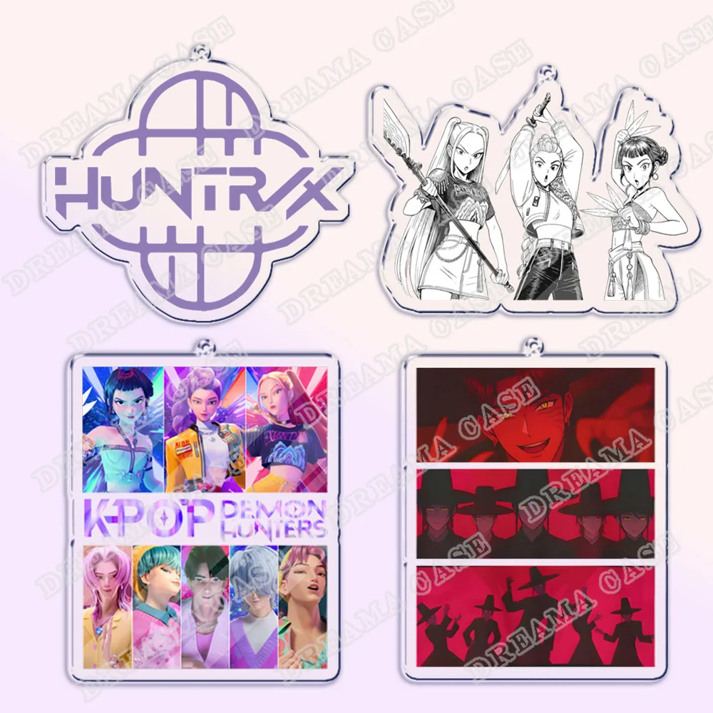 Huntrix Saja Boys Jinu Mystery Baby آبي رومي ميرا زوي سلاسل المفاتيح الاكريليك على الوجهين مفتاح سلسلة Kpop شيطان الصيادين مروحة الهدايا