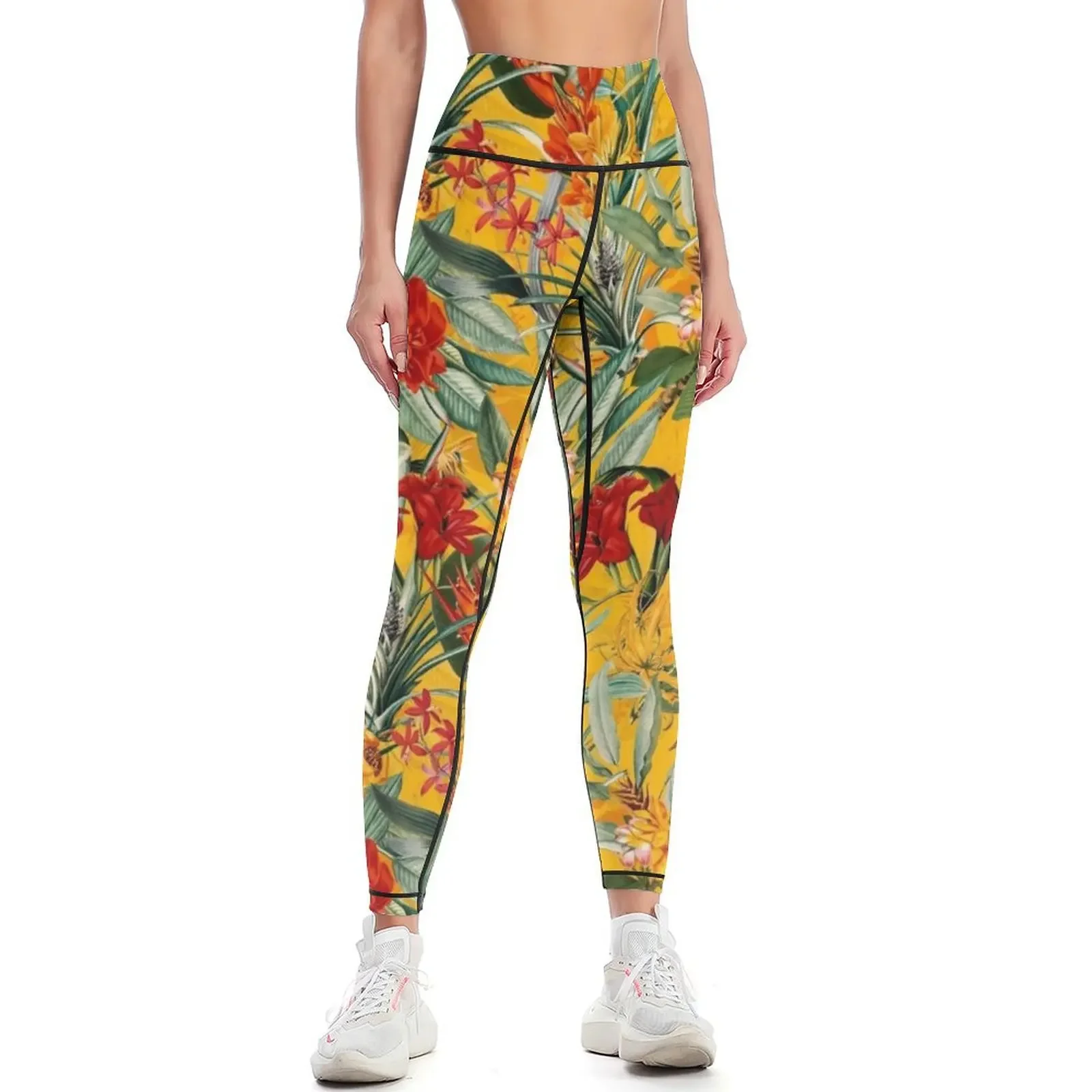 

Vintage Tropical Jungle Garden Sunny Yellow Leggings Women's sports legging gym gym's sportswear Womens Leggings