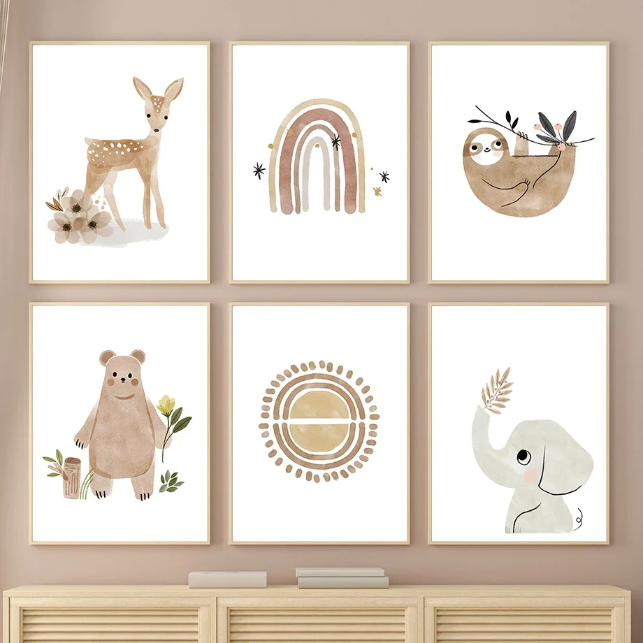 

Boho Animals Elephant Giraffe Bear Sloth Rabbit Nordic Posters And Prints Wall Art Canvas Painting Wall Pictures Kids Room Decor