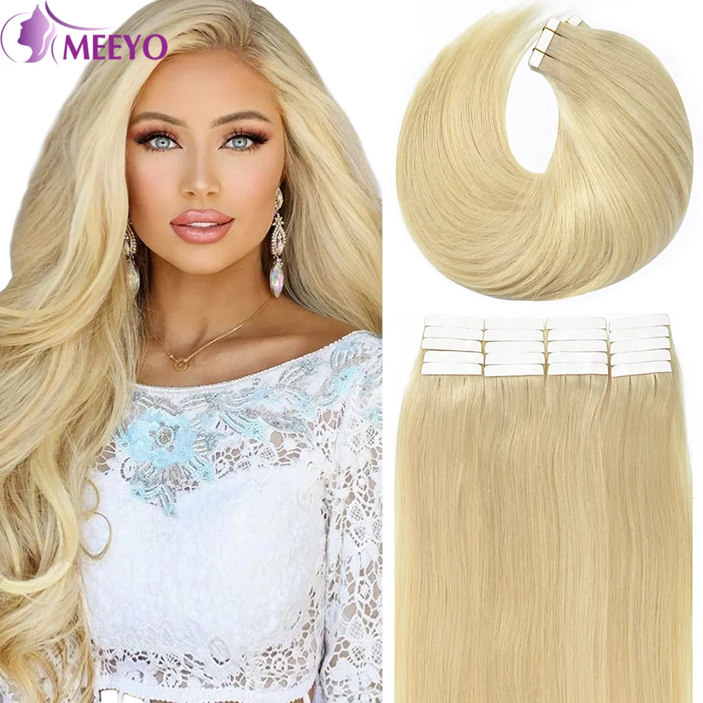 Straight Blonde Tape In Hair Extensions Human Hair Skin Weft Adhesives Brazilian 100% Real Human Hair Extensions 16-26 Inch #613