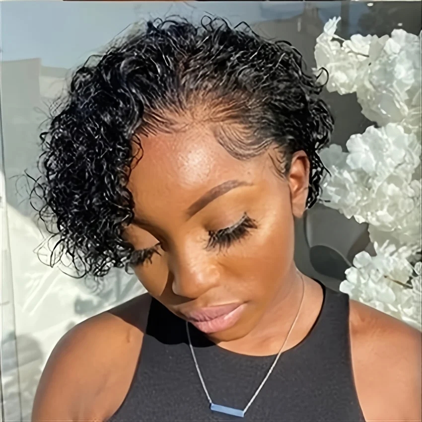 شعر مستعار عابث شعر بشري مجعد قصير للنساء شعر 13*1 دانتيل 150% كثافة شعر مستعار بشري مظهر طبيعي شعر مستعار للاستخدام اليومي للحفلات 6 بوصة