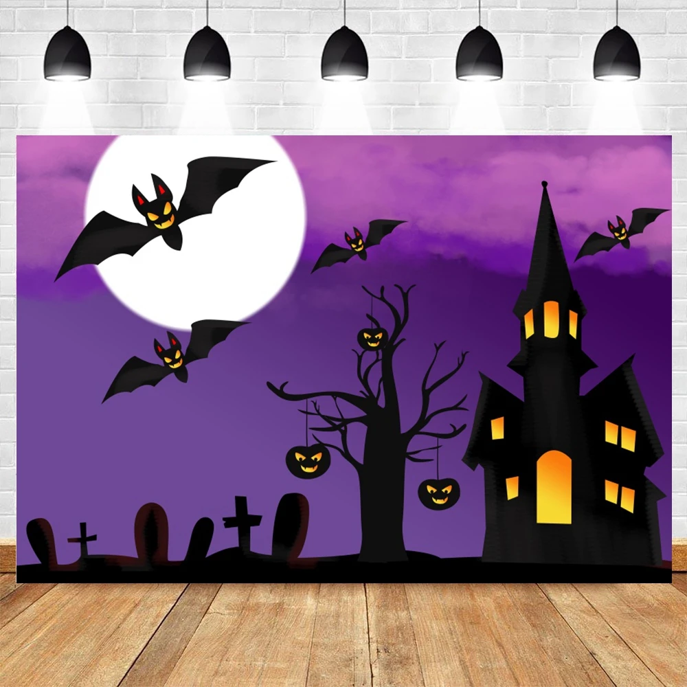 Happy Halloween Photography Backdrop Horror Moon Pumpkin Witch Bat Castle Baby Halloween Party Decor Photo Background Props