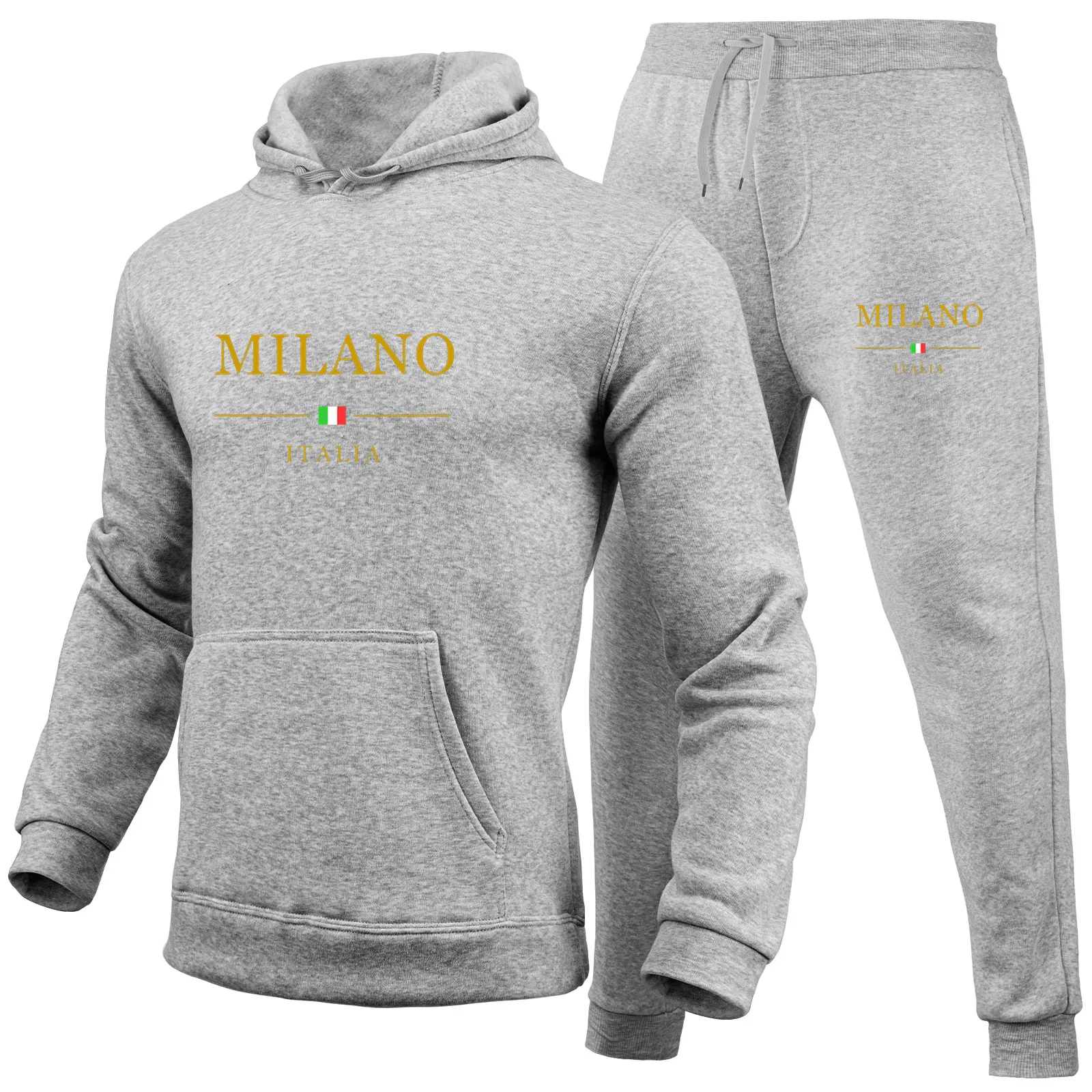 Heißverkauftes Herren-Sportbekleidungsset Milan Italienisches Muster bedrucktes Sportbekleidungs- und Jogginghosen-Modeset mit Kapuze