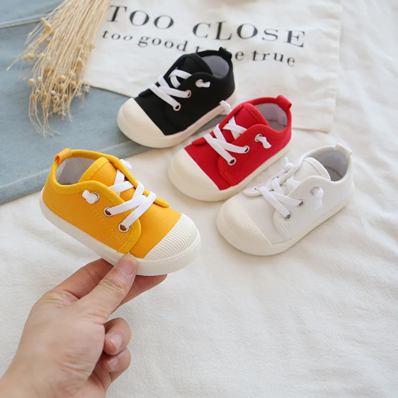 Boys Canvas Shoes Sneakers Girls Tennis Shoes Lace-up Children Footwear Toddler Yellow Chaussure Zapato Casual Kids Canvas Shoes